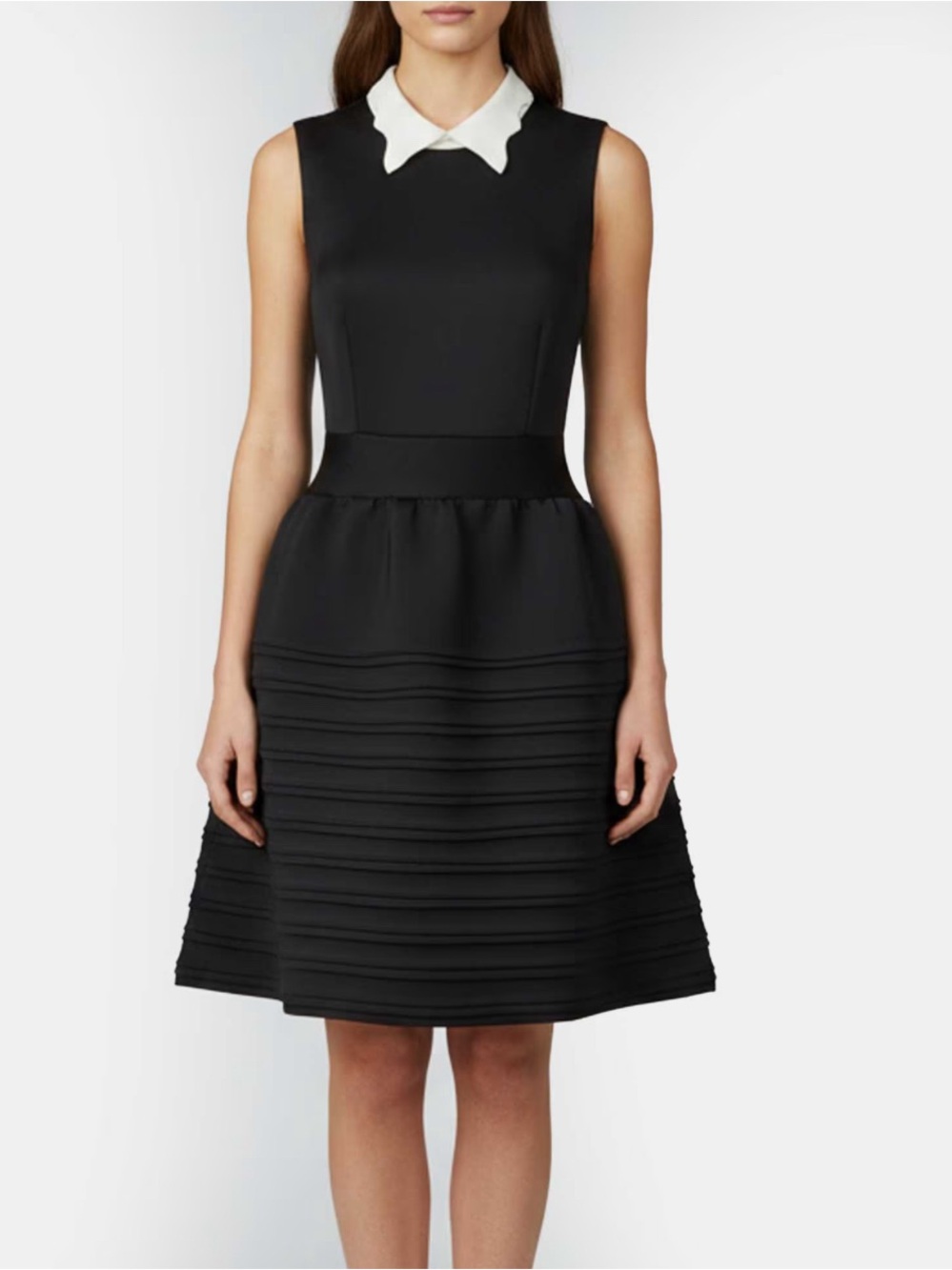 Maje Black Knee Length Dress with White Pointed Collar